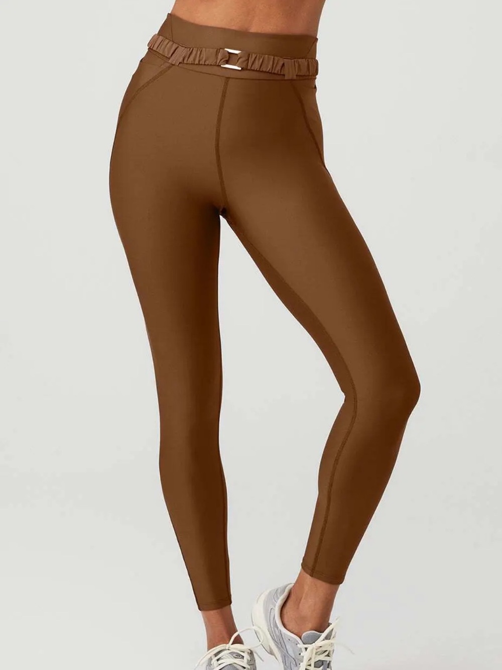 ALO Yoga High-Waist Brown Ruffle-Belt Leggings